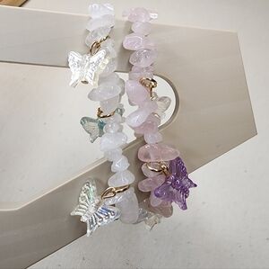 Rose Quartz & Clear Quartz Butterfly Charm Bracelet Set